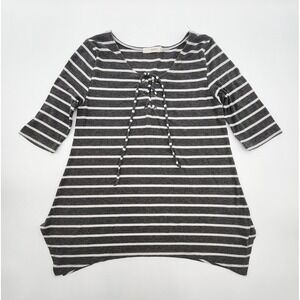 LIVE TO BE SPOILED WOMENS STRIPED LACE UP TOP L
